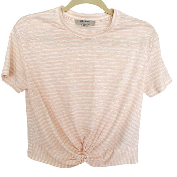 All Saints Blush Pink Painted Stripes Carme Tee NWOT Medium - Picture 2 of 12
